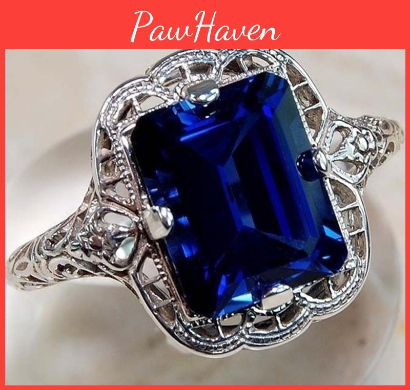 Gorgeous Blue Vintage Ring With Timeless Sapphire Design For Women