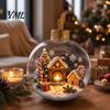 Warm LED Holiday Displays Glowing Christmas Ball Ornaments, 3D Lighted Acrylic Hanging Miniature Scene Ornaments Balls for Tree Mantel Window,
