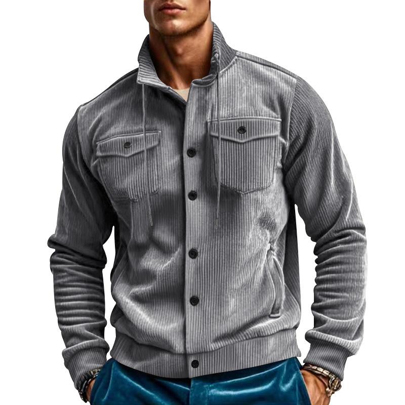 Autumn and Winter Jacket Men's Corduroy Lapel Jacket Men's New American Retro Multi-pocket Tooling Jacket