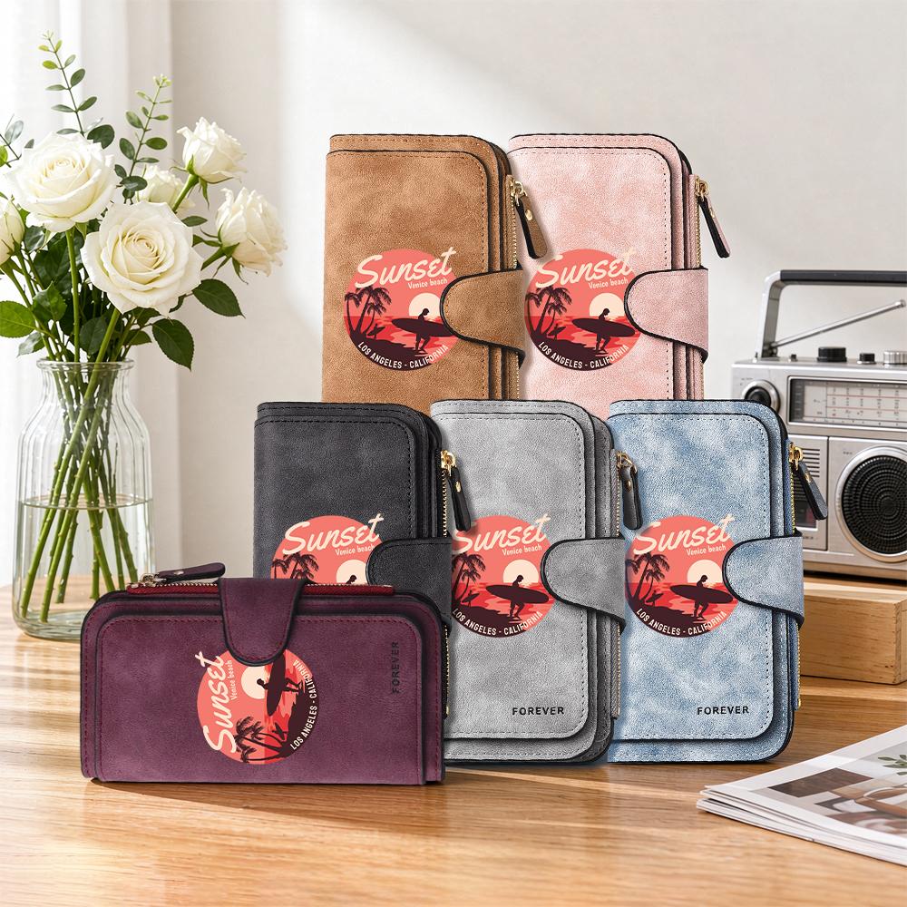 Vintage Style Sunset Pattern Long Wallet Multi Pocket Portable Daily Use Purse