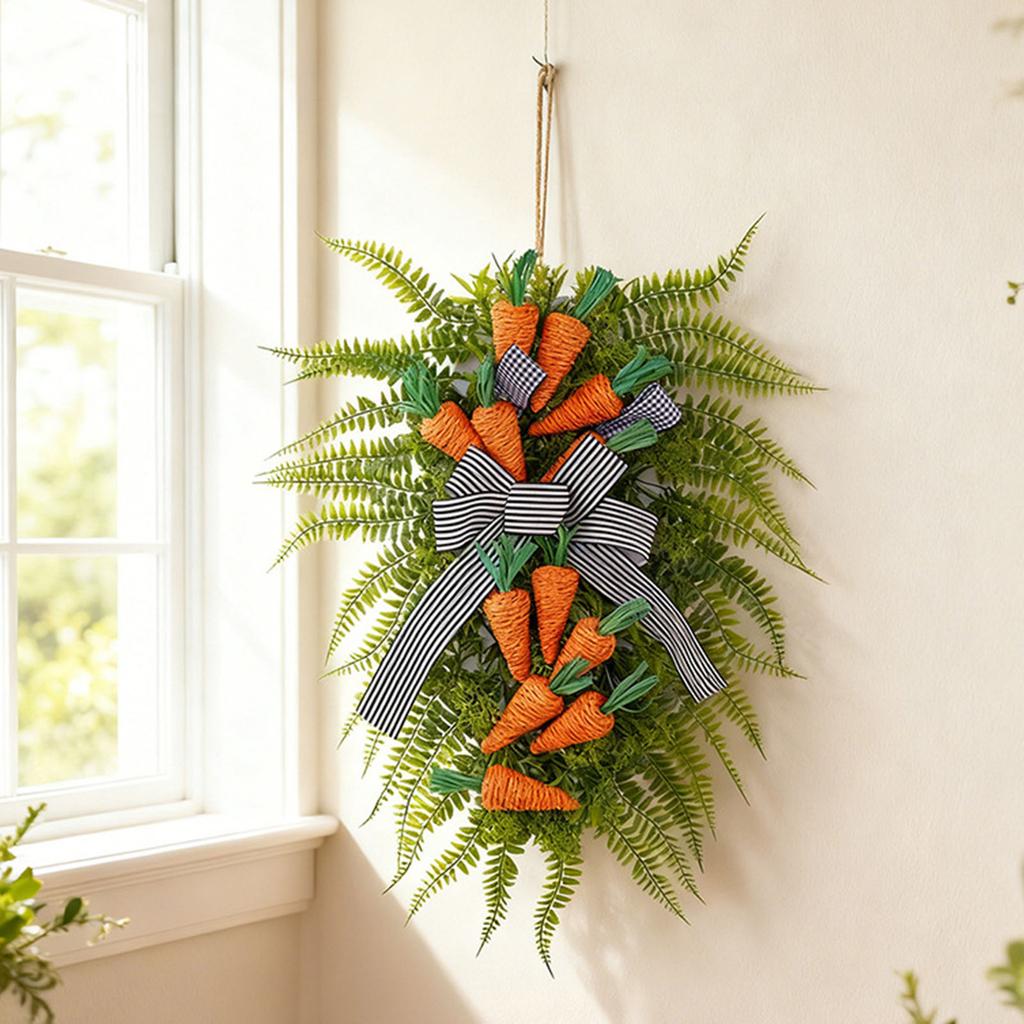 Easter Carrot Wreath, Window Display Hanging Decoration, Holiday Plant Vine Ring, Easter Decoration, Holiday Scene Craft.