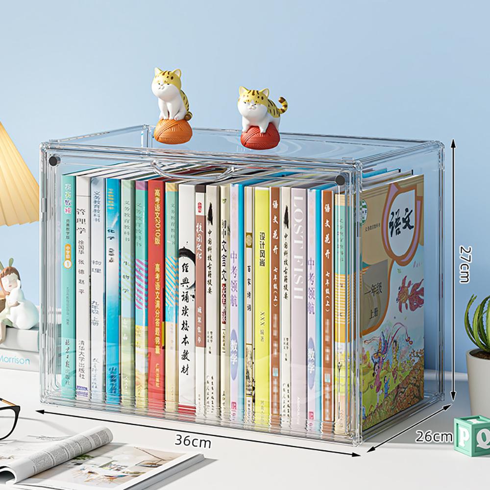 Simple Plastic Transparent Dustproof Book Storage Box for Bookcase Organizer Children's Picture Book Music Album Desktop Storage