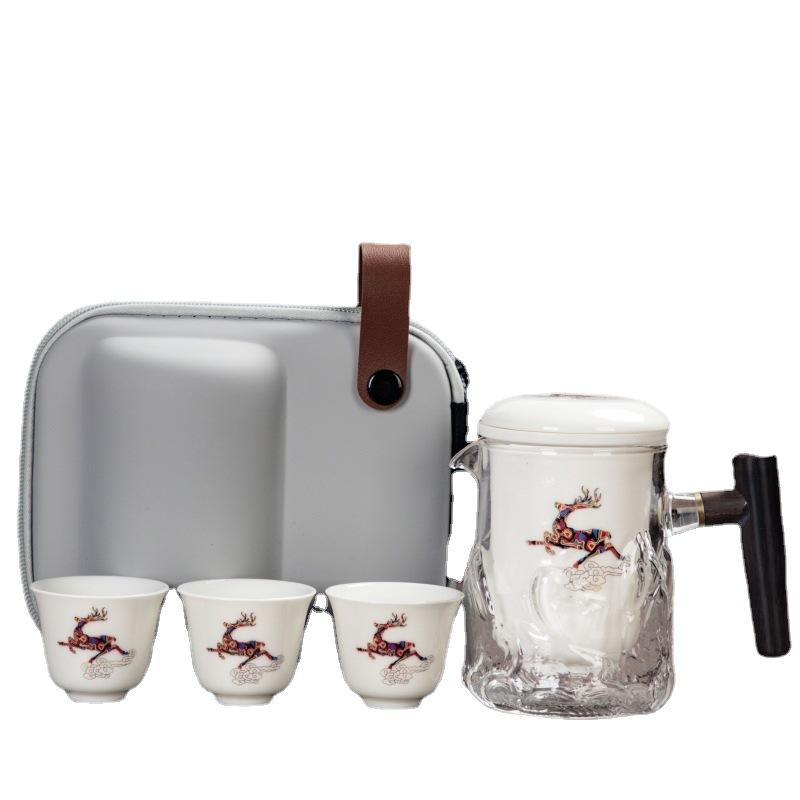 Portable Quick Cup Ceramic Travel Kung Fu Tea Set Outdoor Travel 1 Pot 3 Cups Coffee Teapot for Tea In a Cup Coffeeware Teaware