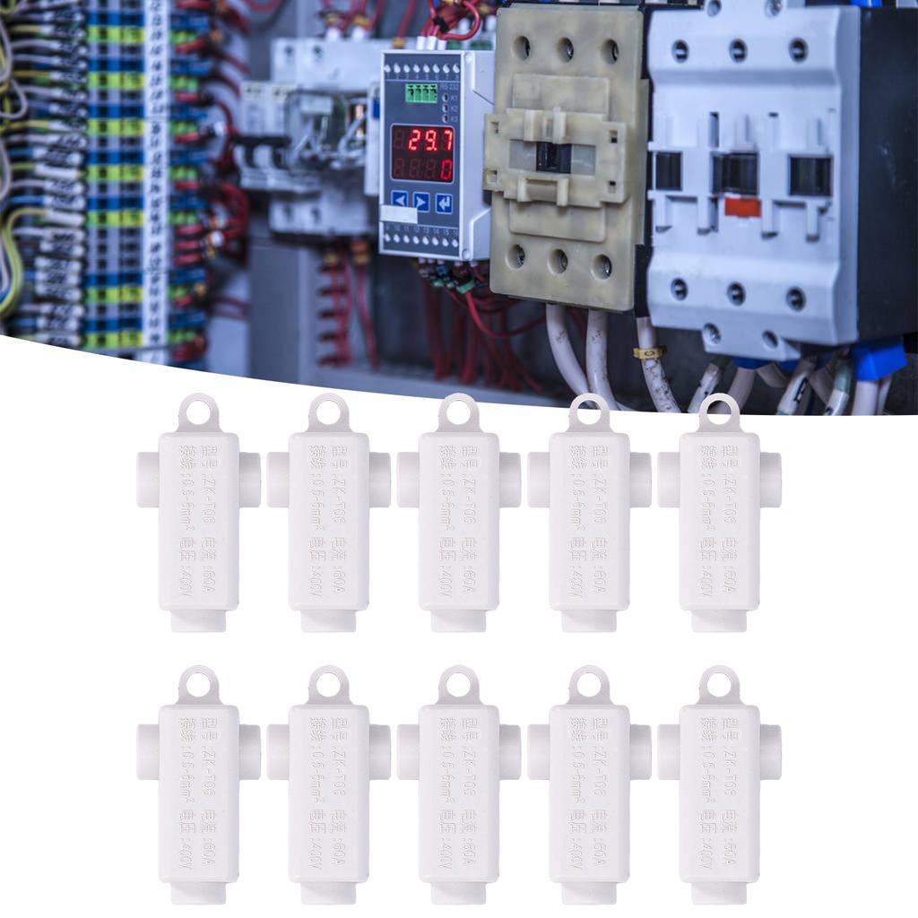 10Pcs T Type Splitter Block 3 Way Inline Junction Connector Box High Power ZKT06 400V 60A