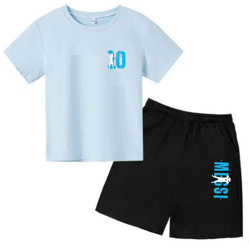 Set Estivo per Bambini Marca Messi Stampa T-shirt a Maniche Corte + Pantaloncini Set 2 Pezzi Tuta Sportiva Moda Casual Bambino Ragazzo Ragazza Abbigliamento per Fan