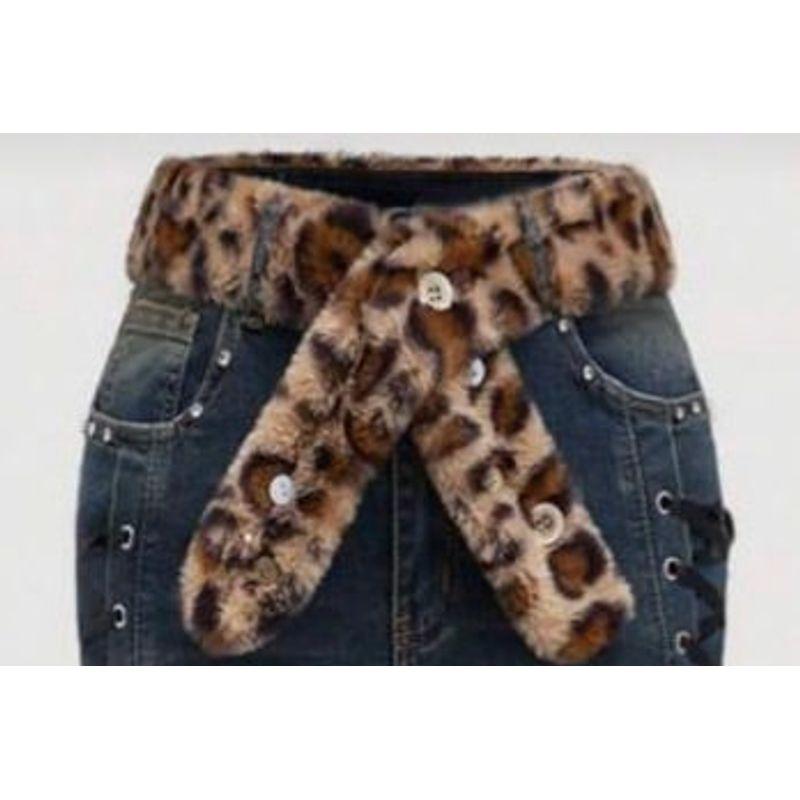 2025 Cross-Border Independent Site Amazon New Fashion Style Lace-Up + Leopard Print Short Velvet Patchwork Jeans Leopard Print Short Velvet Belt S
