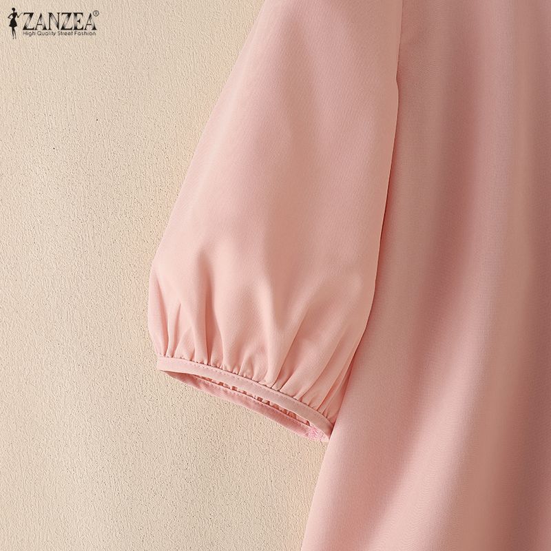 ZANZEA Blusa Casual da Donna a Manica Corta Girocollo Tinta Unita