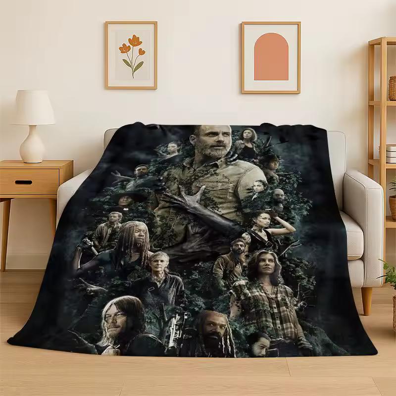 Classic The Walking Dead Rick Daryl Horror TV Flannel Blanket Soft Warm Throw Blanket for Bedroom Living Room Bed Travel Picnic
