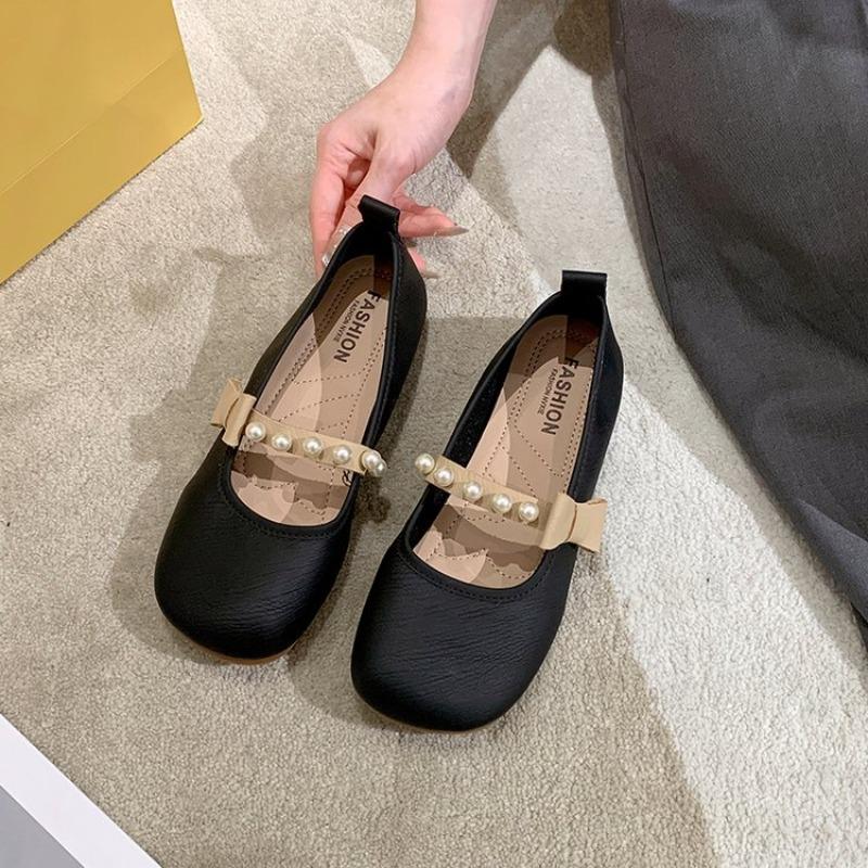 

Fashion Spring Autumn Mary Zhen Single Shoe Women s New Flat Bottomed Fairy Style Gentle Soft Soled Small Leather Shoes 35 чёрный