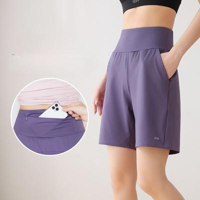 Sommer Damen Lockere Gymnastikshorts mit Taschen Schnelltrocknend Laufen Yoga Workout Sportshorts Outdoor-Sport