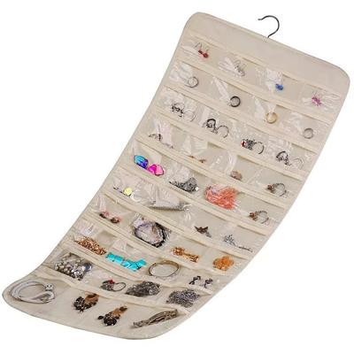 1pc 80 Pockets Jewelry Storage Bag Non-woven Fabric Hanging Women Jewelry Organizer Earrings Necklace Ring Display Holder