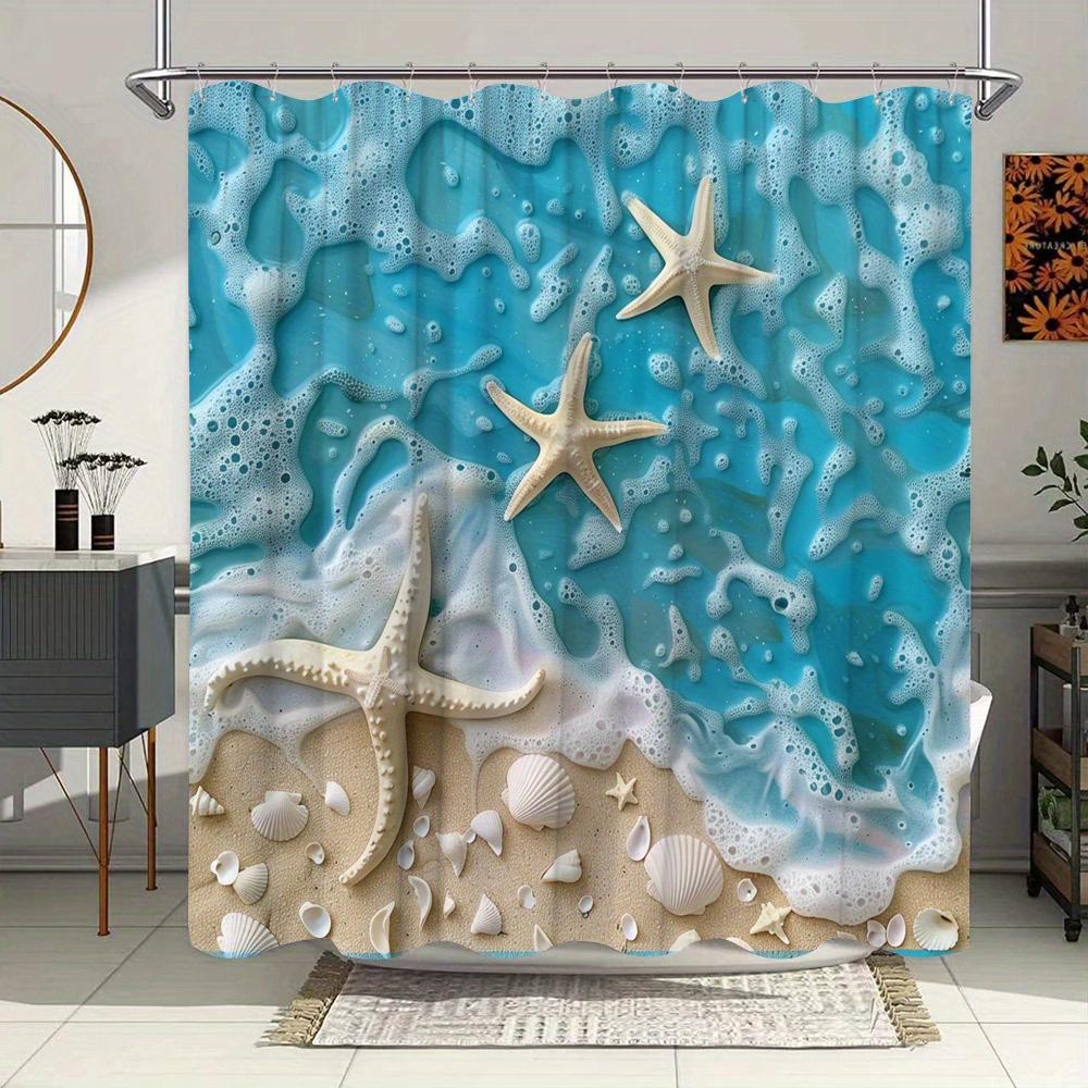 

Oceanic Starfish Shower Curtain - Waterproof, Mildew-Resistant with Coastal Seashell Design for Beach-Inspired Bathroom Decor W90XH180cm