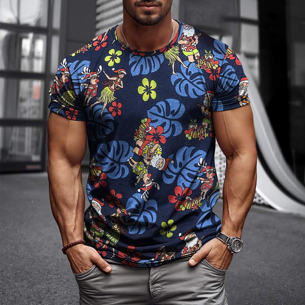 T-shirt Estiva da Uomo Girocollo Stampata in 3D Moda Versatile Traspirante Tendenza Casual