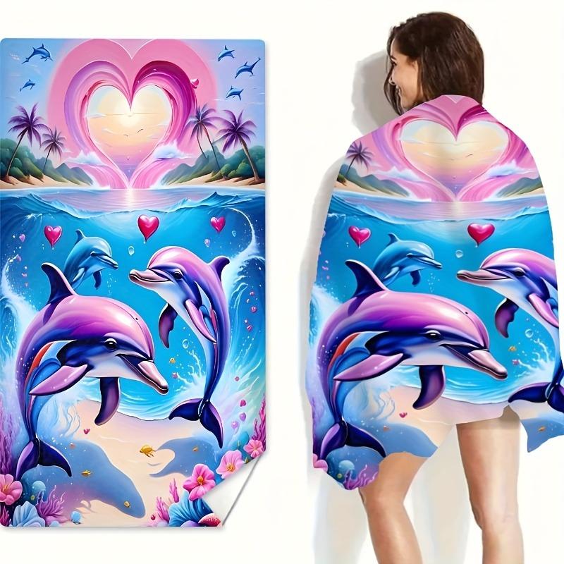 Tropical Dolphin Printed Beach Towel, Super Absorbent Quick Drying Towel, Summer Beach Gift
