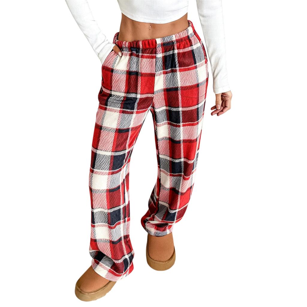 Women Pajama Pants Plush Sleep Pants Soft Elastic Waist Pajama Bottoms Patterned Pants With 2 Pockets