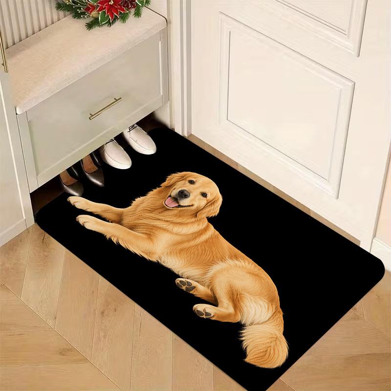 1pc, 2D Flat Printing, Golden Retriever Dog Doormat for Home Entry, Non-Slip Machine Washable Easy-to-Clean Polyester Mat, Suitable for Home and Outdo