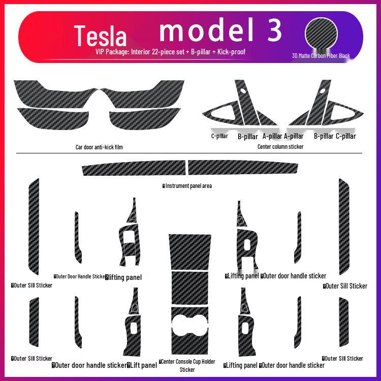 Carbon Fiber Anti-Kick Film for Tesla Model 3/Y (2021) Center Console Interior