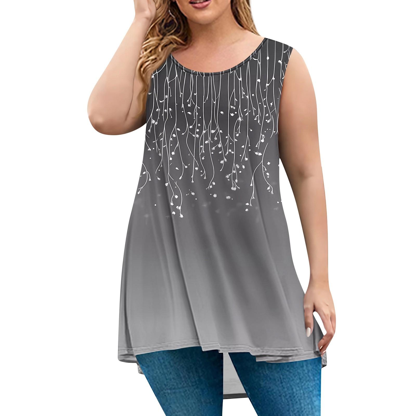 

Женская мода большого размера с круглым вырезом без рукавов повседневный свободный пуловер с принтом XXL