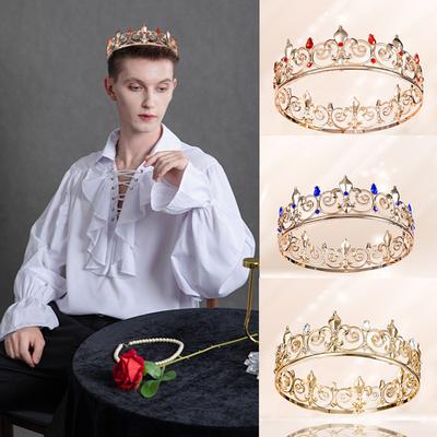 Barokowa Moda Stop Alloy Kryształowa Korona Męska Pełna Okrągła Korona Urodziny Impreza Bal Męska Korona Diadem Korona