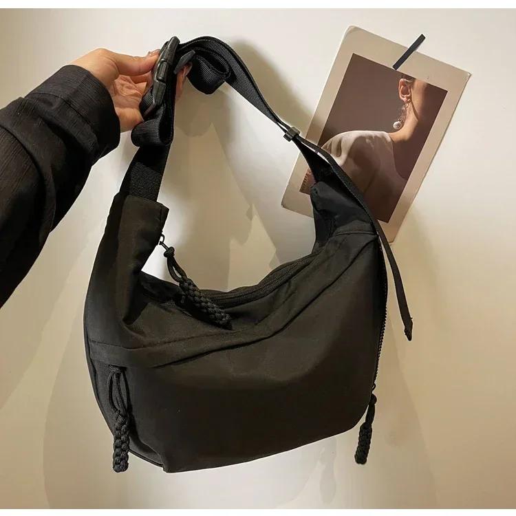 Bolsa transversal casual com zíper de nylon, linha de costura, bolsa de ombro feminina hobos, grande capacidade, alta qualidade, versátil