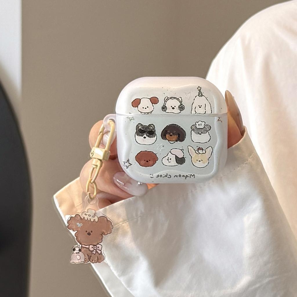 Korean Cute Cartoon Puppy Wireless Earphone Case for AirPods Pro 3 2 Headset Protective Cover For AirPods 4 3 2 1 With Pendant