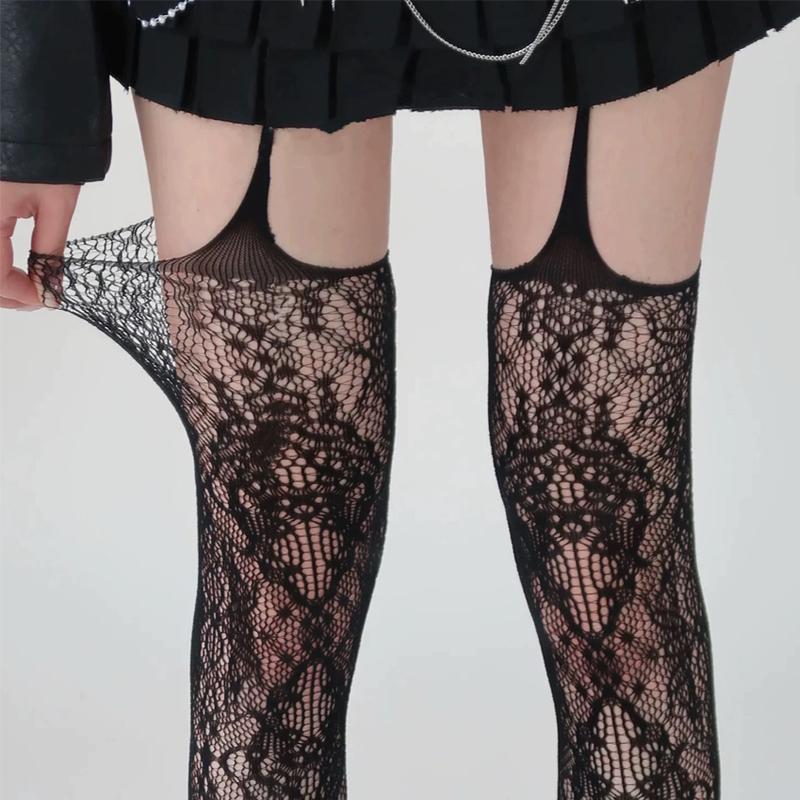 Fashion Hollow Out Lace Mesh Stocking Pantyhose Japanese Lolita Tights Retro Floral Rattan Women Sexy Stockings Thigh High Socks