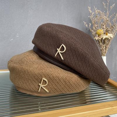 Ins Foreign Style R Letter Octagonal Hat Casual Warm Painter Hat Japanese Versatile Face Little Beret