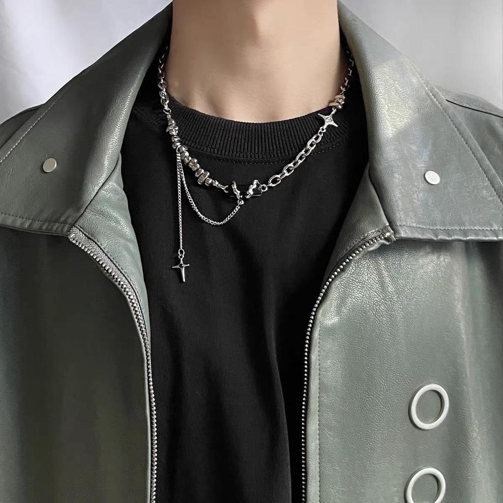 Men's Durable Titanium Steel Cuban Chain Necklace with Zircon Pendant