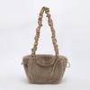 Winter Women Soft Plush Shoulder Bags Solid Color Ladies Drawstring Strap Crossbody Bag Minimalist Girls Bucket Handbag Zipper
