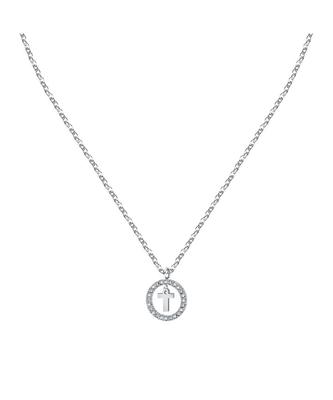 Letter T Steel Necklace With Clear Crystal LPS10ASF24 For Women