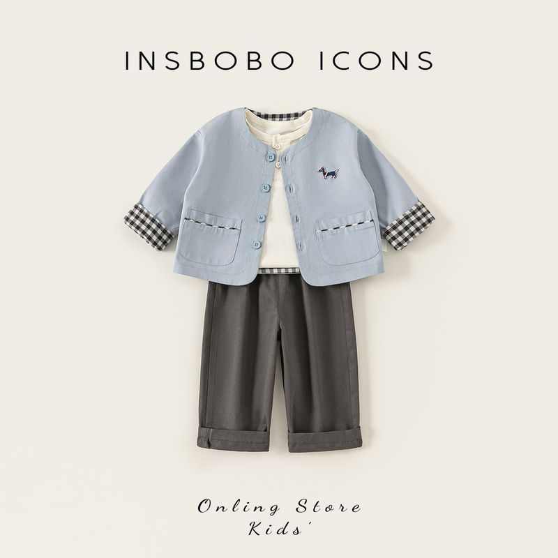Insbobo Boys  Outfit 2026 Spring Fashionable and Stylish New Spring Clothing Baby Children s Clothing Trendy and Stylish for Spring and Autumn Blue 100