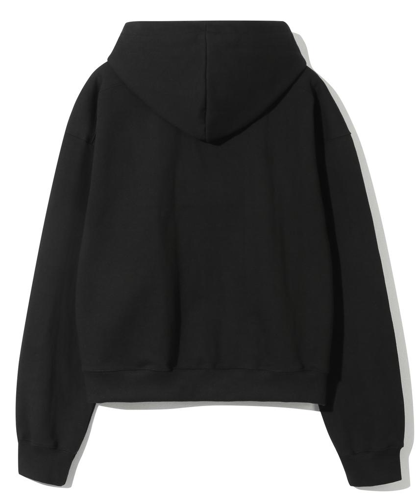 Basemoment Rivet Crop Zip-Up Hoodie (Heavyweight) Black