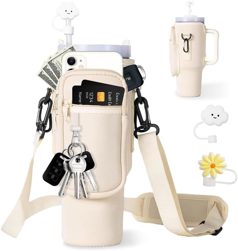 

Чехол Bezaha Stanley, держатель для стакана Stanley, оригинальный совместимый чехол для бутылки с водой Stanley с соломенной крышкой и сумкой для переноски, чехол для бутылки с водой, спортивный