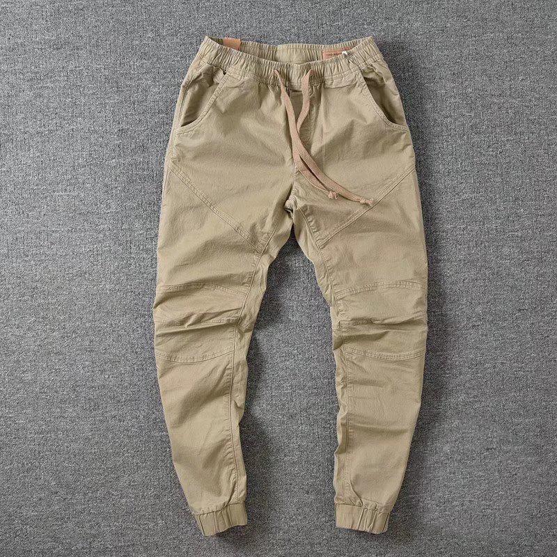 Men's Black Retro Japanese Casual Drawstring Overalls - Loose Straight Sports Pants for Spring and Autumn