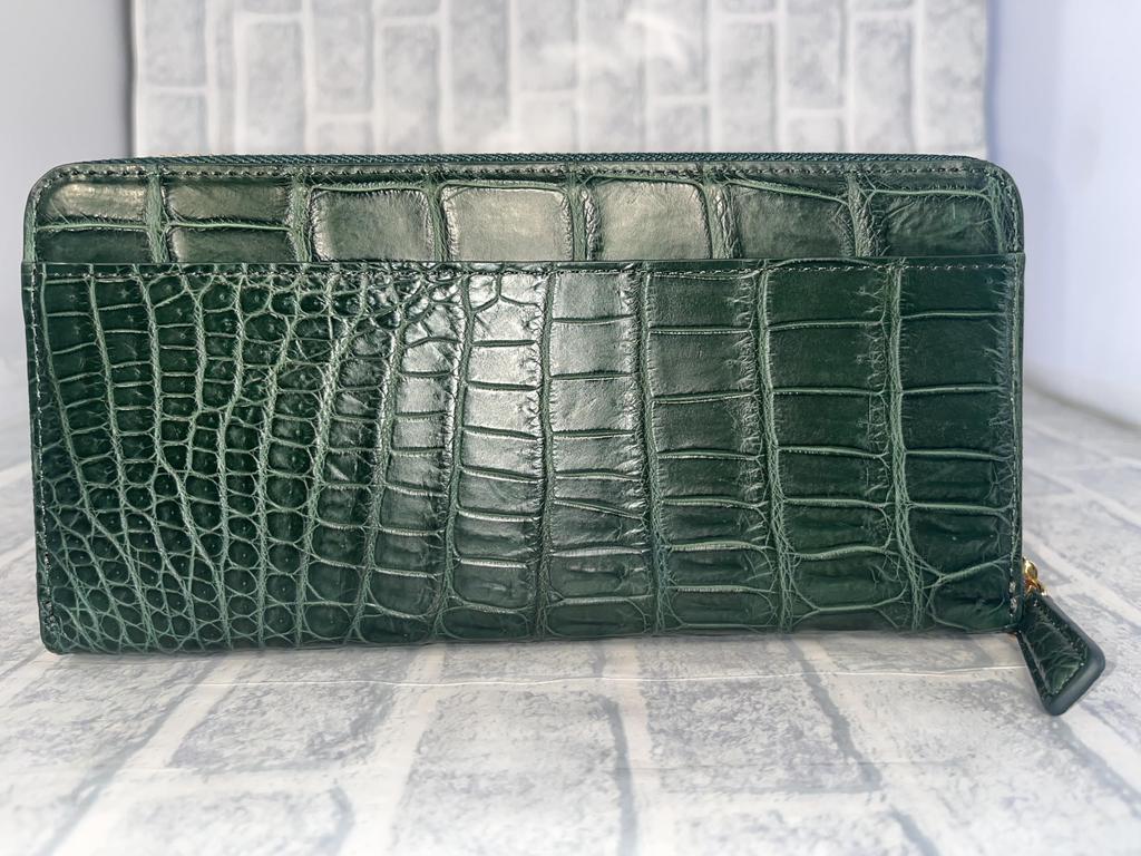 GUODI Long Wallet with Round Zipper, Genuine Crocodile Leather, Matte Finish, for Men and Women, TK-RP10LW9, Crocodile Alligator Leather Wallet,