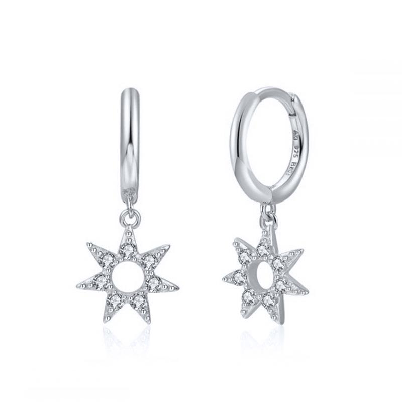 S925 Silver Needle Geometric Star, Moon, Lightning, and Sunflower Trendy Earrings