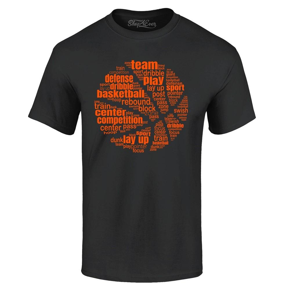 

Basketball Word Cloud Orange Ball T-shirt Basketball Shirts L