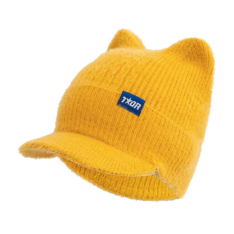 Pălărie de iarnă pentru femei, culori caramele, cu boruri, pălărie tricotată de blană artificială, pălării moale, șapcă de stradă pentru femei