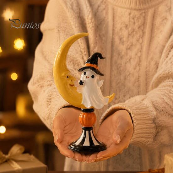 Quirky Window Display Props Halloween Ghost And Moon Resin Ornaments, Cute Spooky Tabletop Figurine, Durable Fall Home Ornaments Statue with
