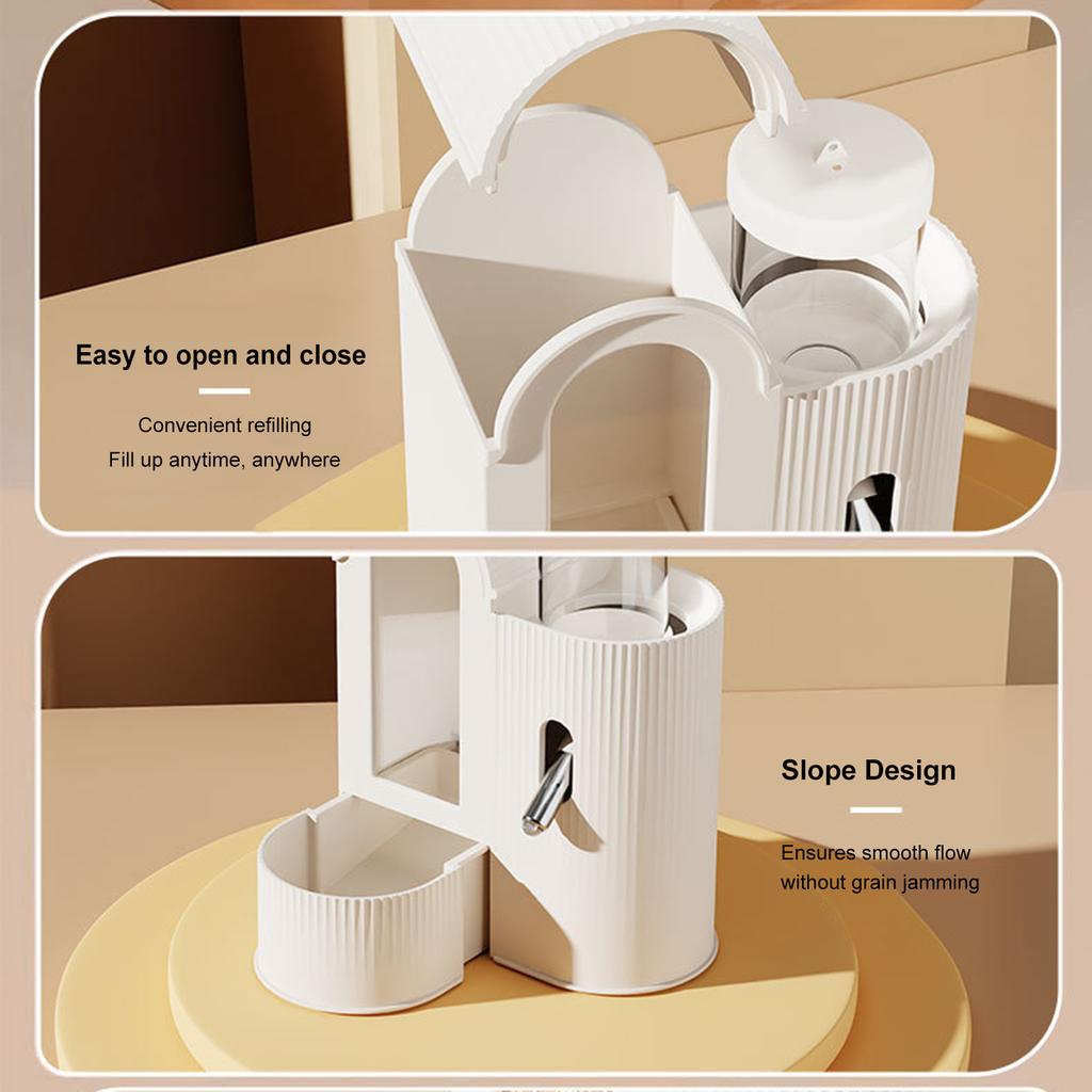 2-in-1 Automatic Food Dispenser No Drip Hamster Feeder And Waterer with Water Bottle for Hamster Guinea Pig Glass/Wire Cage Home