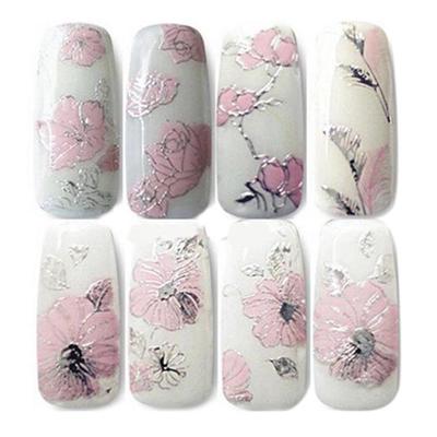 Decalcomanie 3D in rilievo con design di fiori rosa, adesivi per punte nail art, strumento per manicure