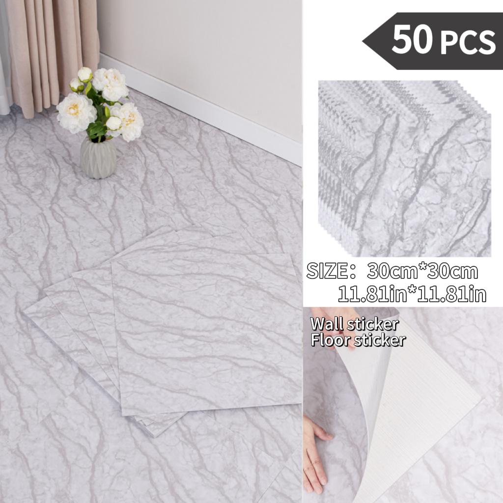 NINETAI Peel And Stick Floor Tile, 50pcs Vinyl Plank Wood Grain Look 11.81in*11.81in/48 Sq.Ft, Kitchen Mats For Floor
