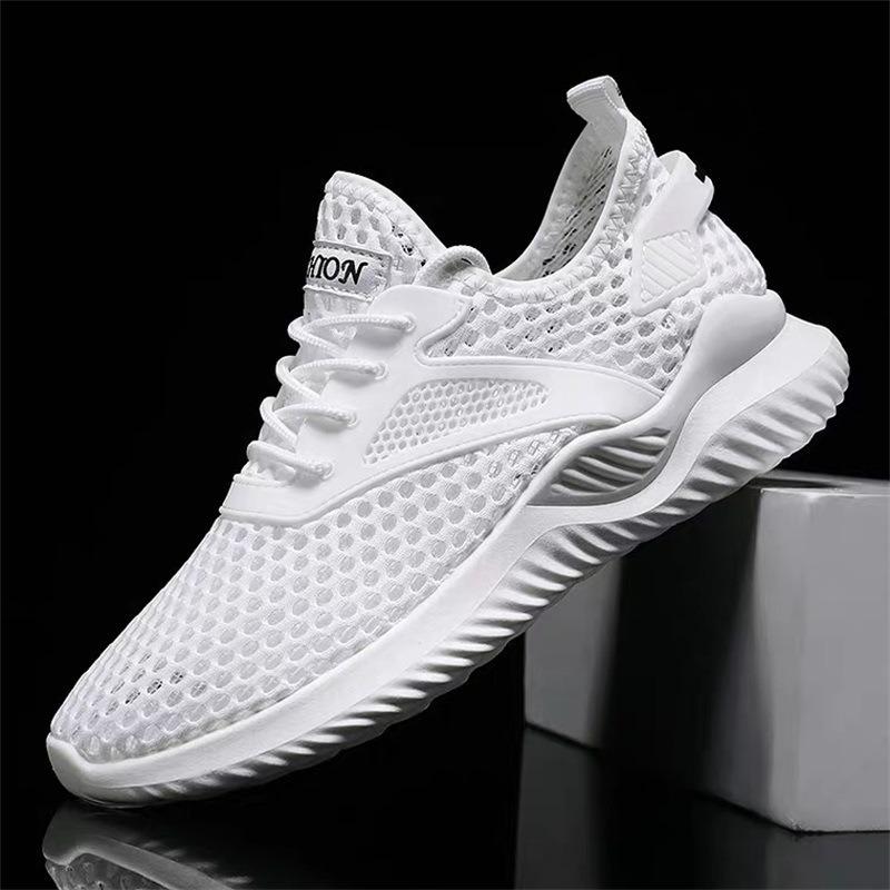 

Solid color trend casual men s shoes men s breathable sports shoes summer running shoes lace-up mesh shoes 44 белый