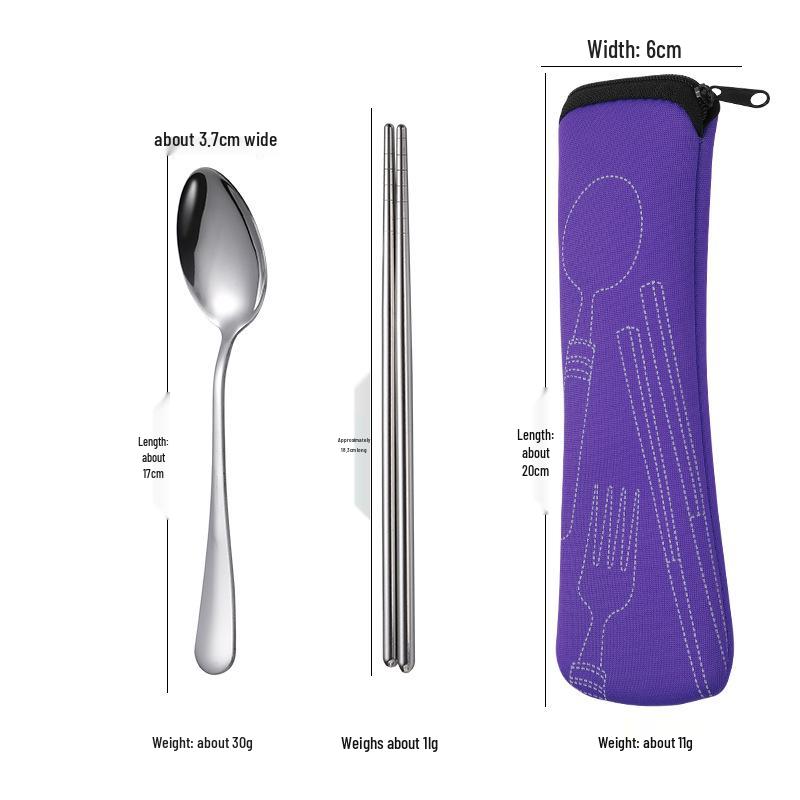 

Портативный набор столовых приборов из нержавеющей стали: Нож, Вилка, Ложка, Палочки для еды с тканевым мешочком - Подарочный набор из четырех предметов для улицы