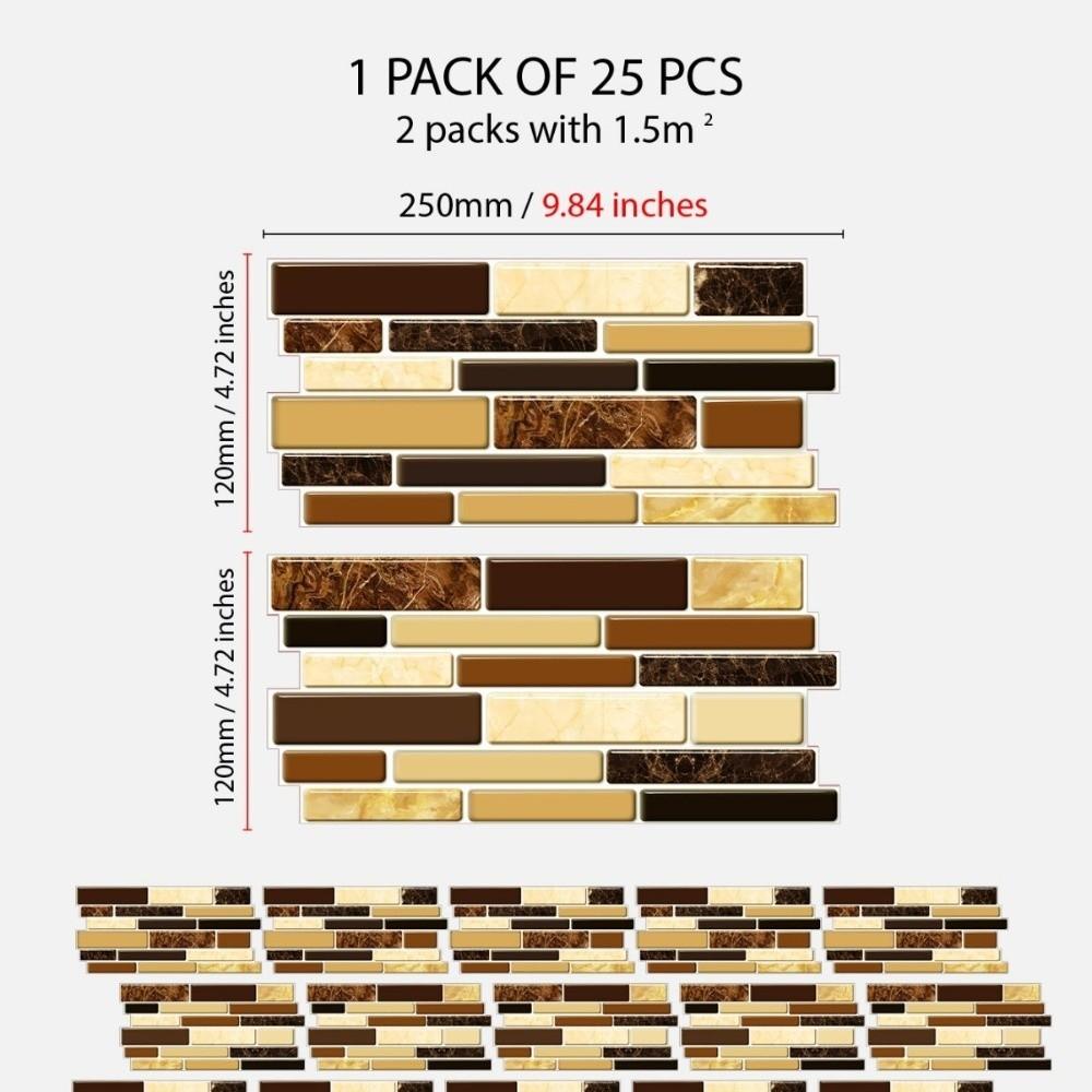 25PCS Marble Pattern Kitchen Stickers Waterproof Oilproof Bathroom Tile Stickers 3D Effect Crystal Self-Adhesive Wallpaper