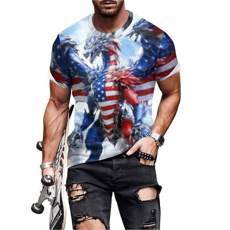 Moda Uomo T-shirt da Uomo Stampata 3D Girocollo Manica Corta Trendy Streetwear