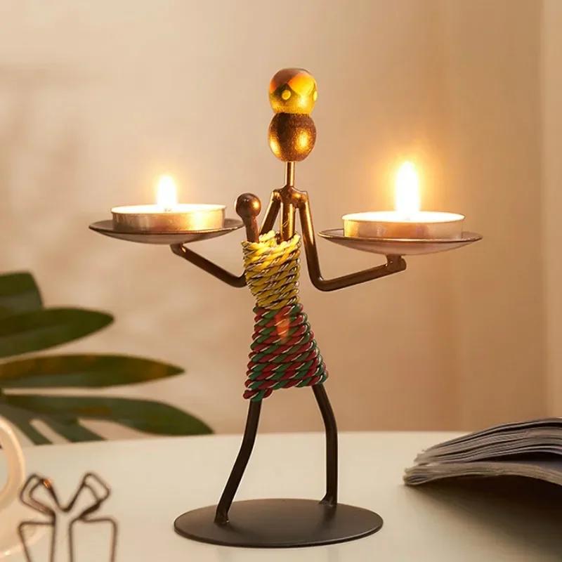 New Vintage Metal Candlestick Handmade Iron Candle Holder Creative Art Crafts Miniature Wrought Home Living Room Decoration