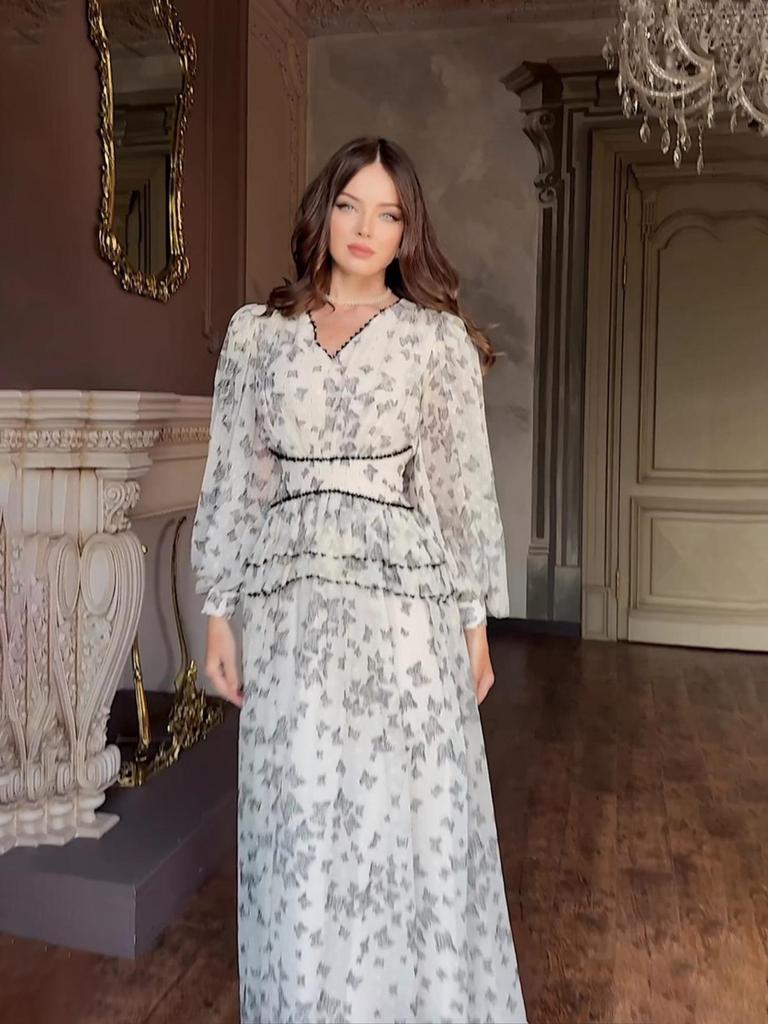 Elegant V-neck Waist-Cinching Long Summer Dress for Women - 2025 European & American Style
