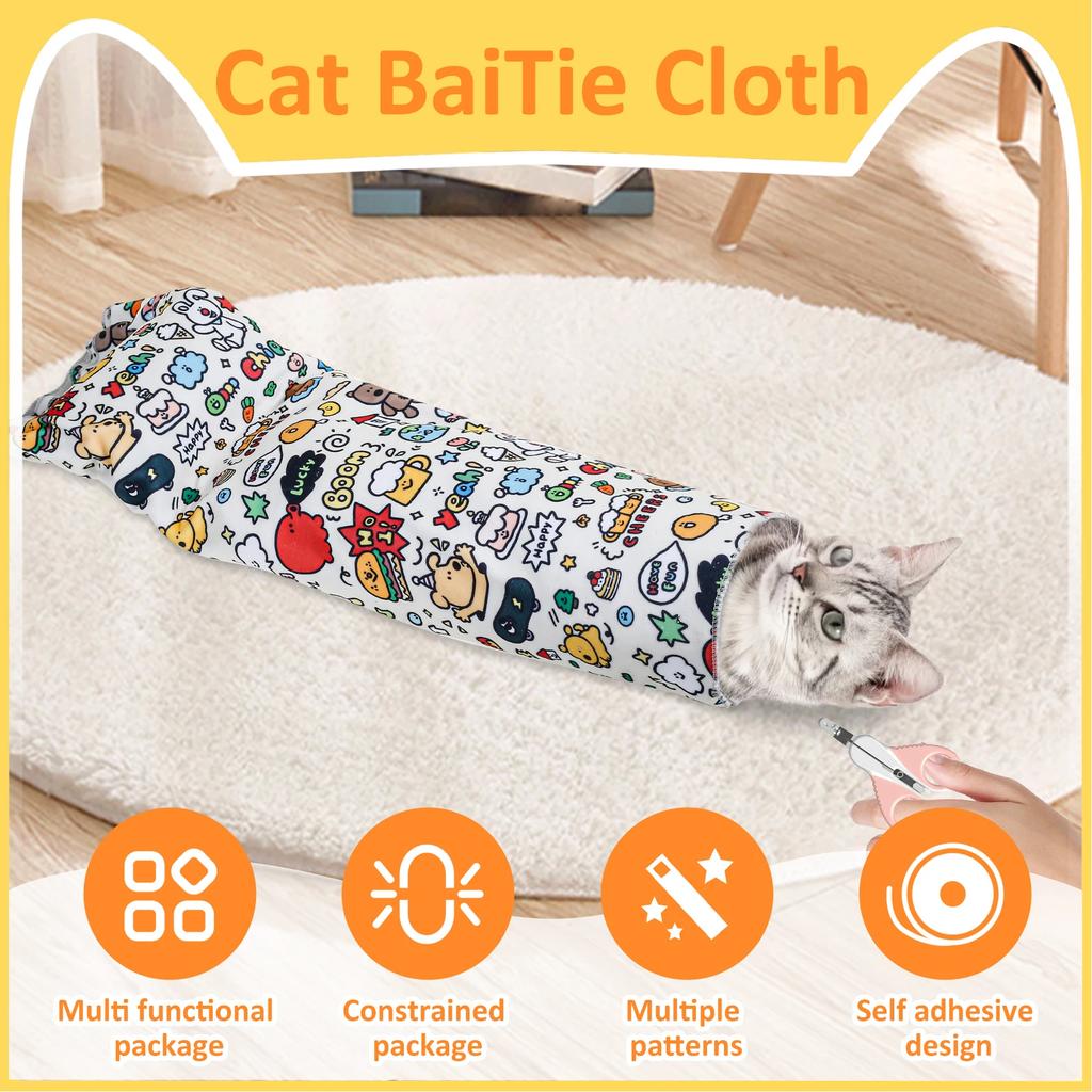 2Pcs Cat Restraint Wrap Nylon Self-Adherent Cat Grooming Wrap With Cartoon Print Anti Escape Anti Scratch Cat Nail Cutting Wrap