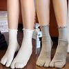 1/2 páru Unisex Ponožky Jednobarevné Dvouprsté Japonské S Volánkovým Lemem Bavlněné Ponožky S Dělenými Prsty Harajuku Ponožky na Podlahu Vysoce Pružné Ponožky